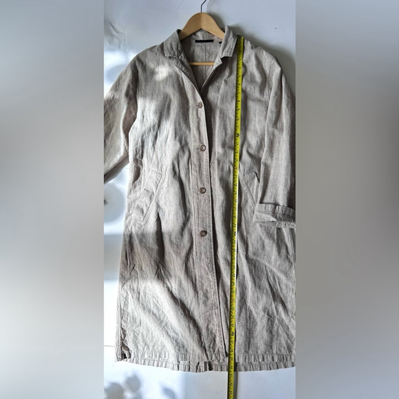 Uniqlo Linen blend Long dress Coat Beige Minimalist Coat - Picture 7 of 8